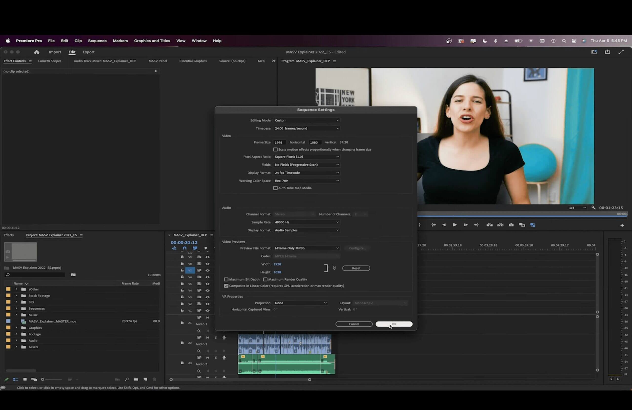dcp-adobe-premiere-sequence-settings Paramètres de séquence Premiere Pro pour un DCP