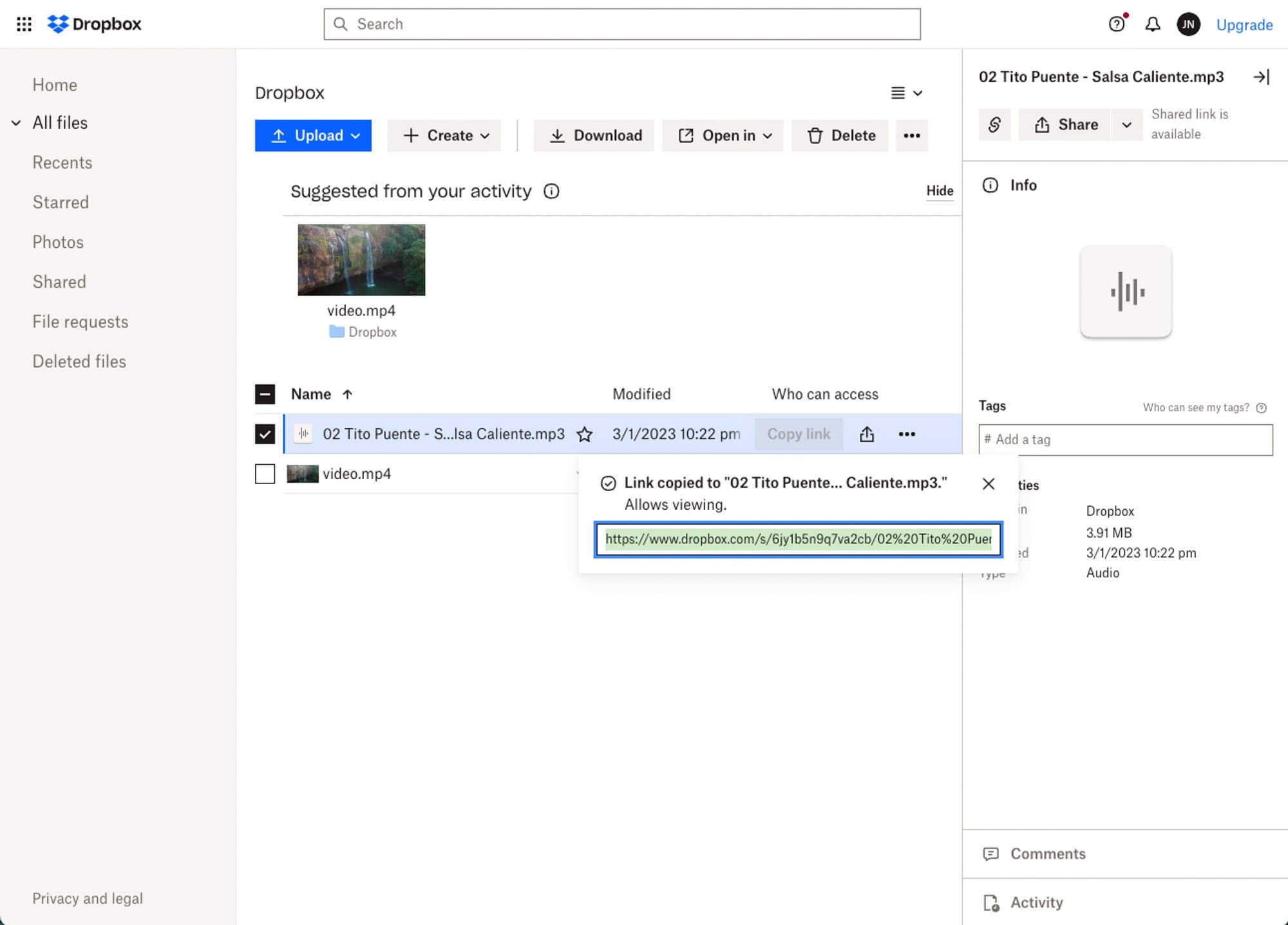 Dropbox Envoi de fichiers audio via Dropbox