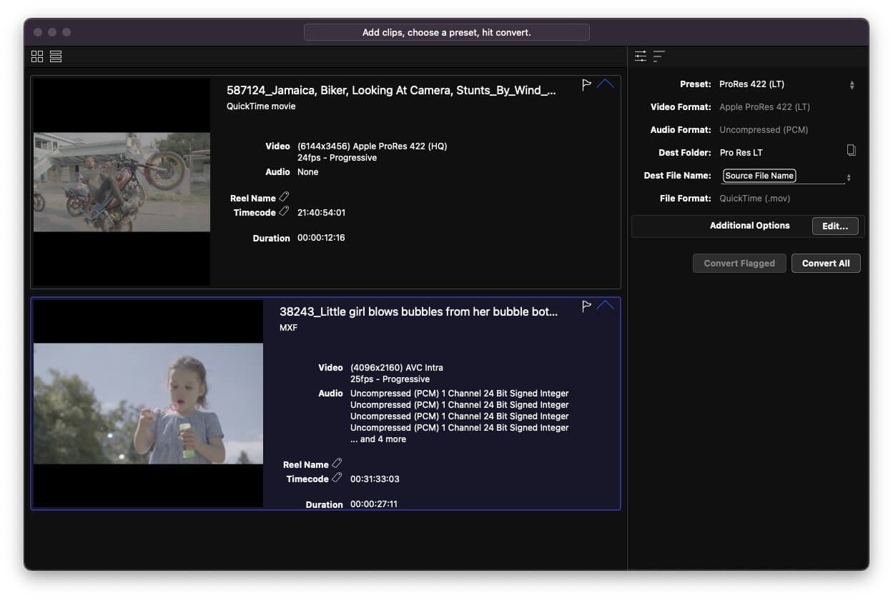Prêt à être édité transcodage dans EditReady