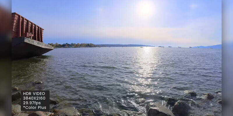 insta360-HDR Le soleil brille au-dessus d'un lac, capturé en HDR sur l'Insta360 ONE RS.