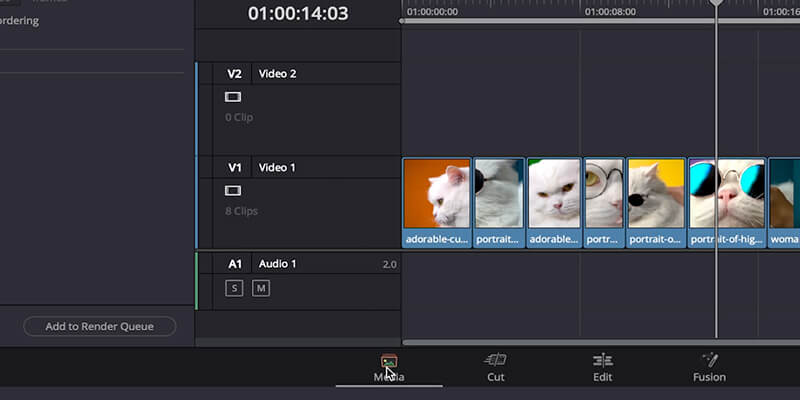 Media tab in Davinci Resolve Mouse hovering over Media tab in DaVinci Resolve project timeline