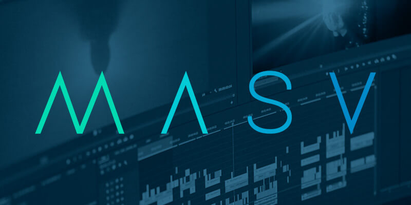 MPE-MASV-logo Logo MASV sur fond de logiciel d'édition vidéo