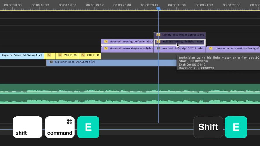 Premiere-Pro-Shortcuts_Activer-désactiver Passage de la souris sur un clip audio dans la timeline d'Adobe Premiere Pro avec activation et désactivation des raccourcis clavier