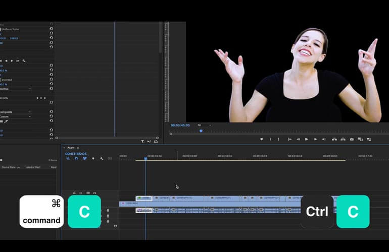 Premiere-Pro-Shortcuts_attributs de collage Sélection et copie d'un clip dans la timeline d'Adobe Premiere Pro
