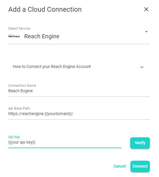 Connexion au nuage Reach Engine