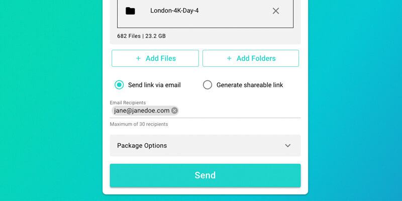 send-large-files-email-MASV Upload Un dossier contenant des images 4K est téléchargé sur le MASV.