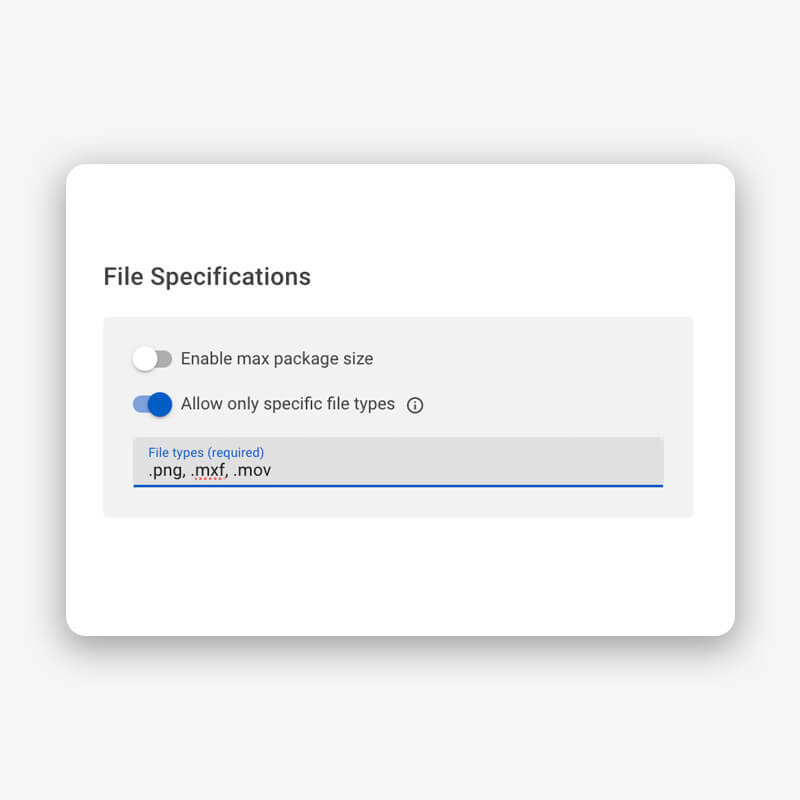 types de fichiers spécifiques sélectionner des formats de fichiers spécifiques avec un MASV Portal