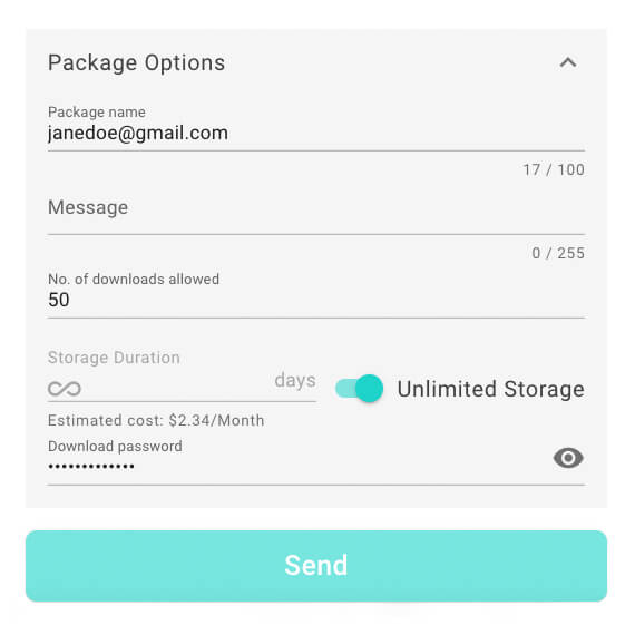 Activation du stockage illimité lors du téléchargement d'un fichier via le MASV
