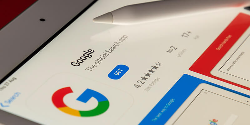 Video SEO_google download Google app in the Apple app store displayed on a tablet