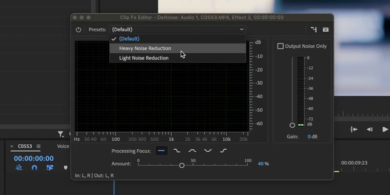 voix plus sonore_denoise Effet audio "DeNoise" d'Adobe Premiere Pro