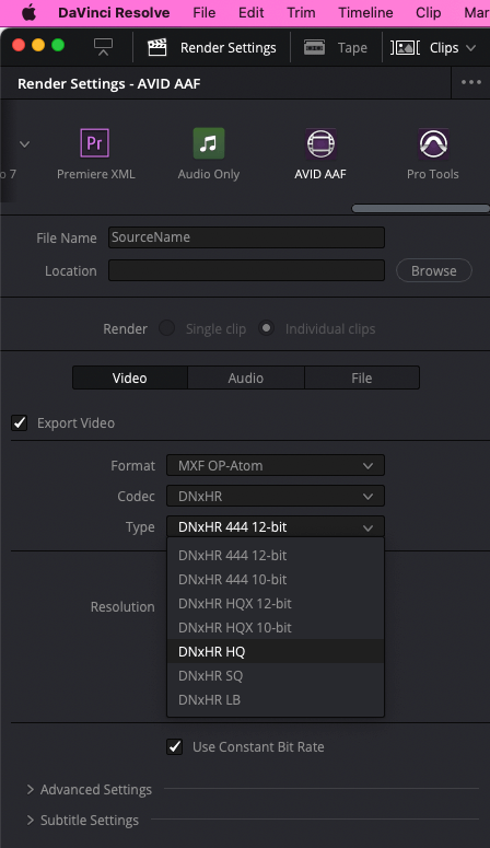 Création de fichiers DNxHR dans DaVinci Resolve Création de fichiers DNxHR
