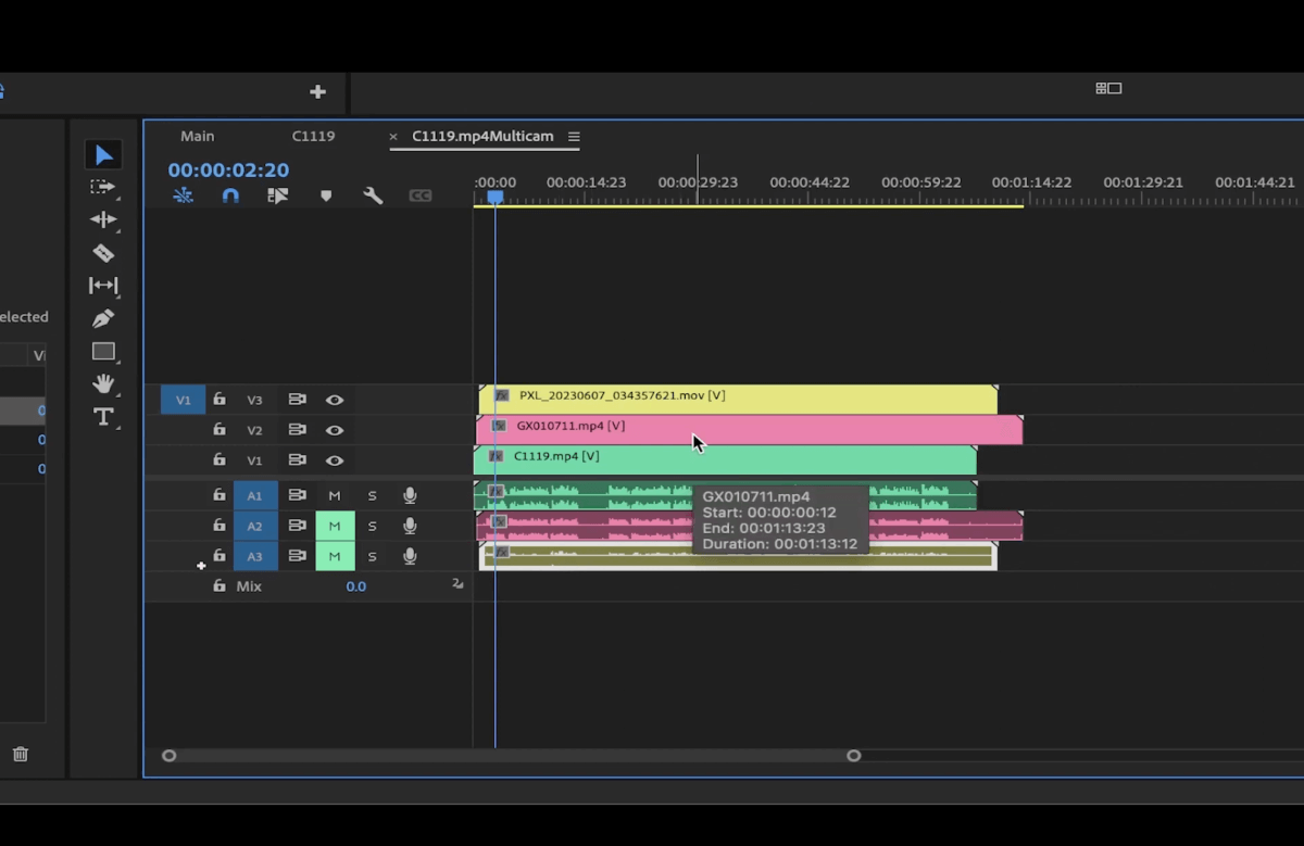 montage de clips individuels - séquence multicam montage de clips individuels séquence multicam