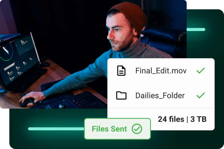 Page d'accueil_Hero_NeonGreen_1.5x Un éditeur vidéo partage des fichiers volumineux à l'aide de MASV