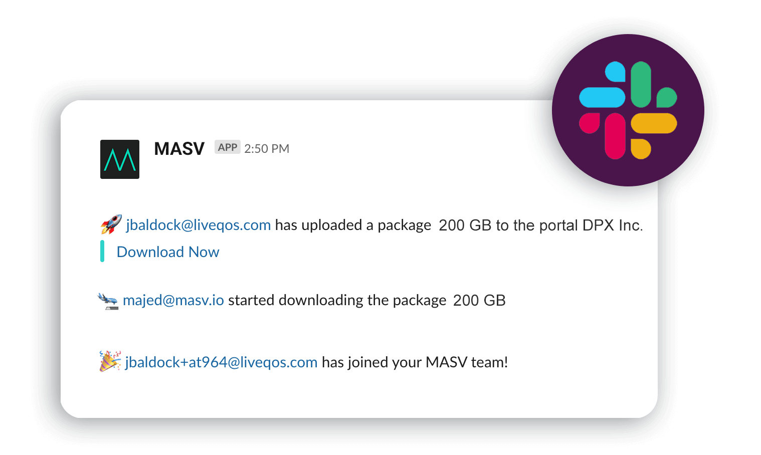 masv-slack-integration Notifications d'intégration de Slack
