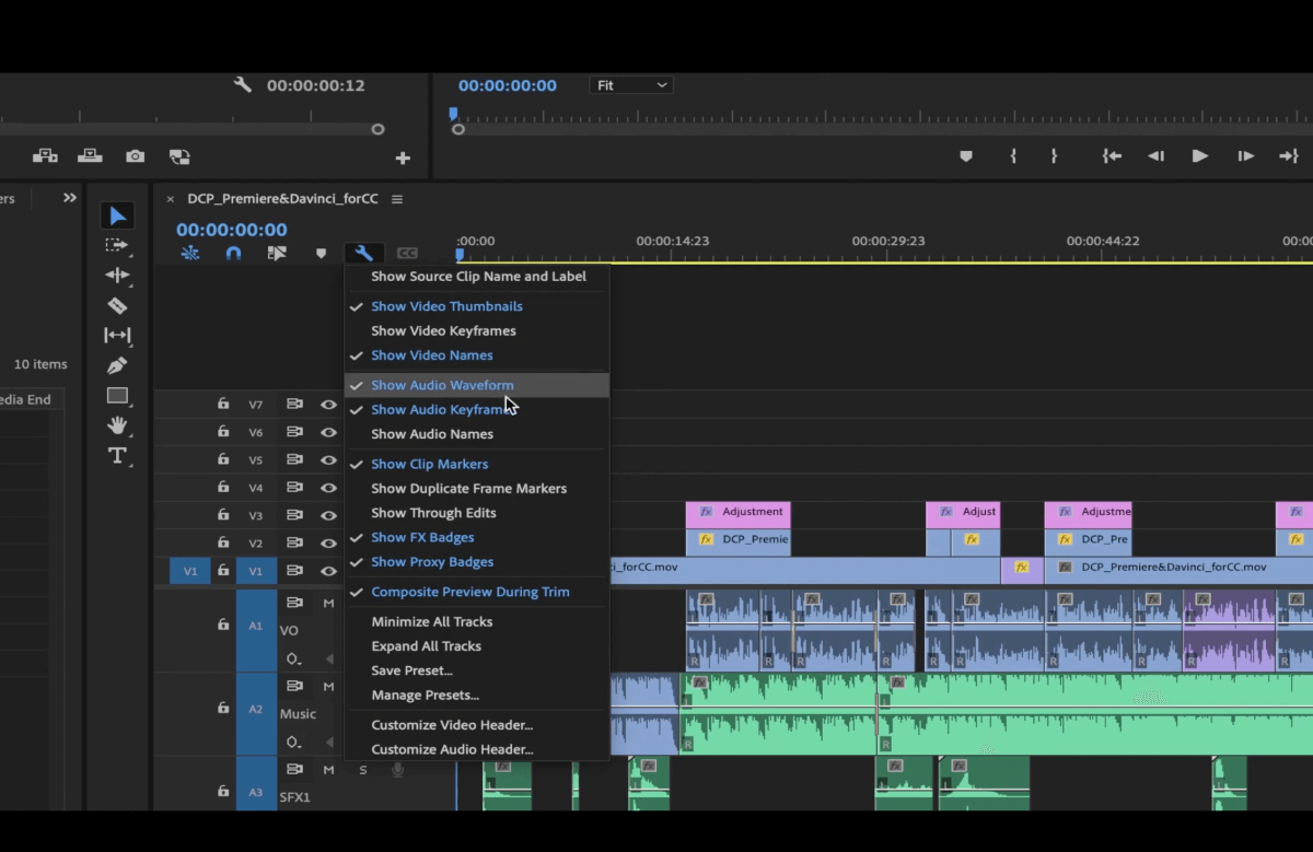 premiere-pro-timeline-display-settings paramètres d'affichage de la timeline de premiere pro