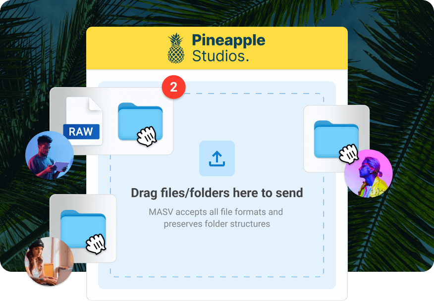 Use a browser to upload files into a MASV Portal Screenshot of adding files to a MASV Portal